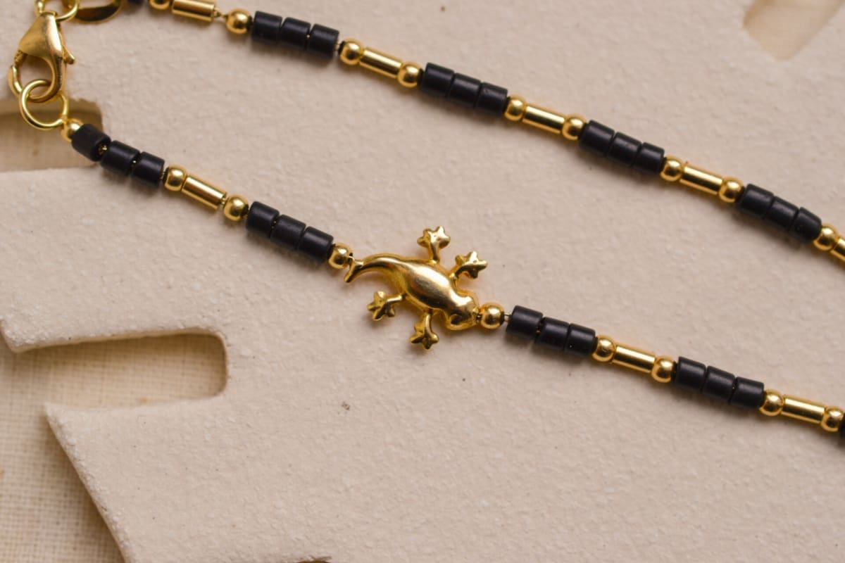 Bracelet lézard et perles de rocailles - bracelet Vintage