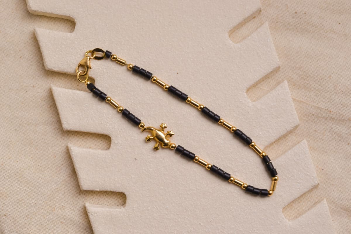 Bracelet lézard et perles de rocailles - bracelet ancien