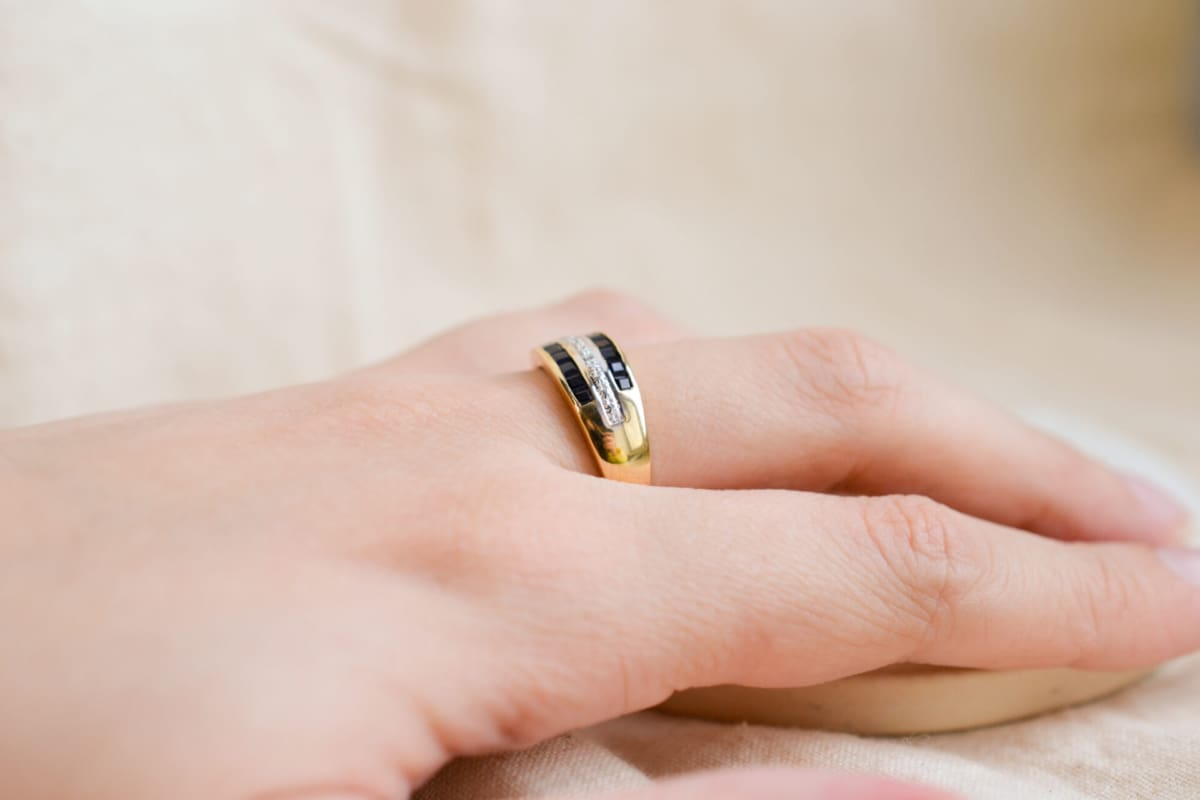 Bague de fiançailles Vintage en Or jaune 18 carats ornée de Saphirs et de Diamants