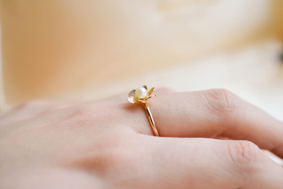 Bague de fiançailles Vintage en Or jaune 18 carats sertie d'une Perle de culture