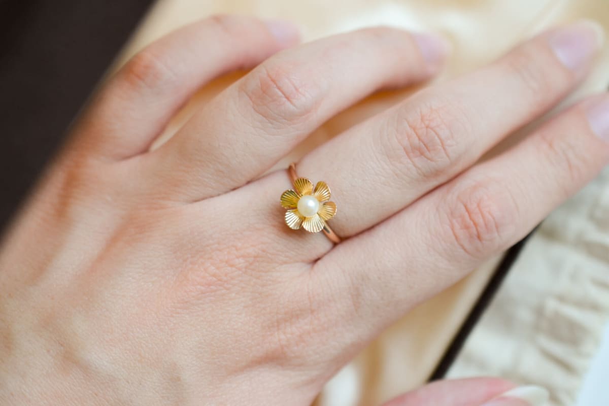 Bague de fiançailles en Or jaune 18 carats ornée d'une Perle de culture