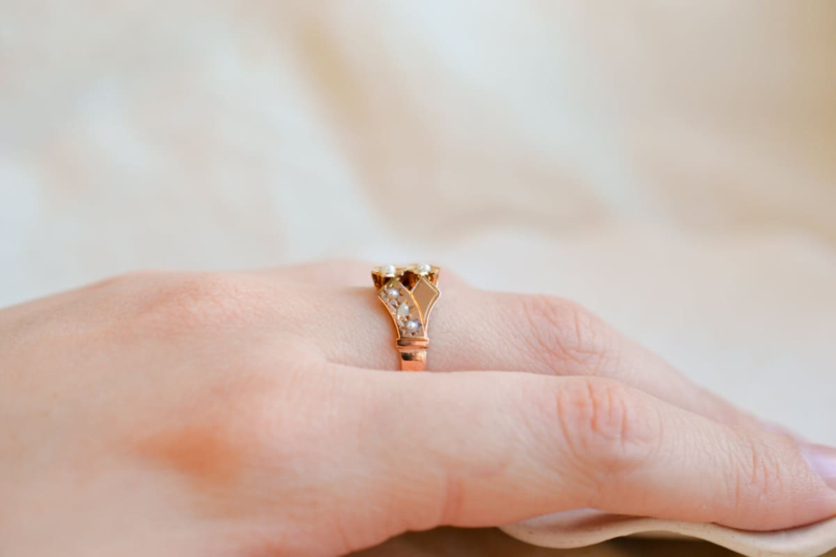 Bague de fiançailles Vintage en Or jaune 18 carats ornée de Perles