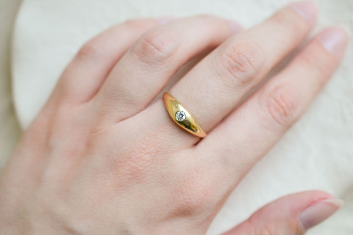 Bague de fiançailles en Or jaune 18 carats sertie d'une pierre blanche
