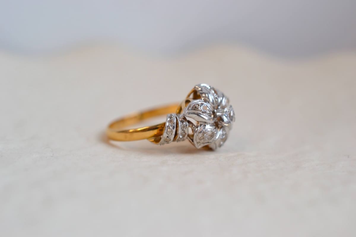 bague fleur 2 ors et oxydes