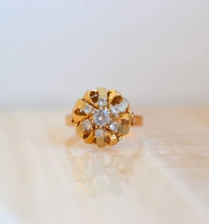 bague fleur 2 ors striee oxydes