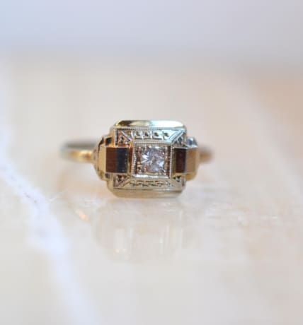 bague geometrique art deco pierre blanche