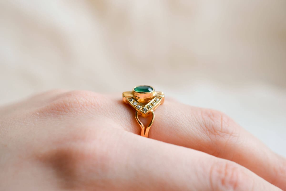 bague oeil egyptien et chrysoprase