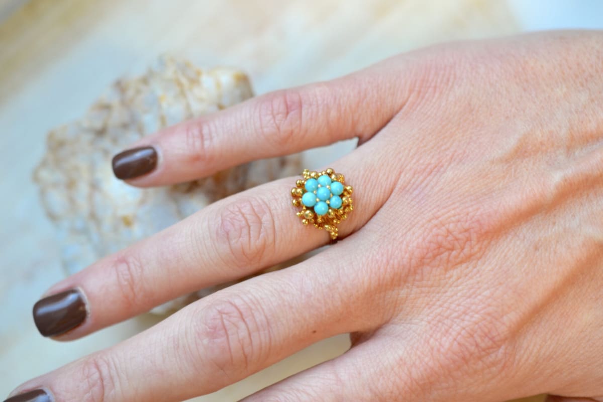 bague en fleur turquoise