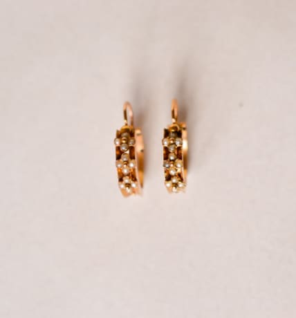 Créoles en Or rose 18 carats ornée de Perles fines