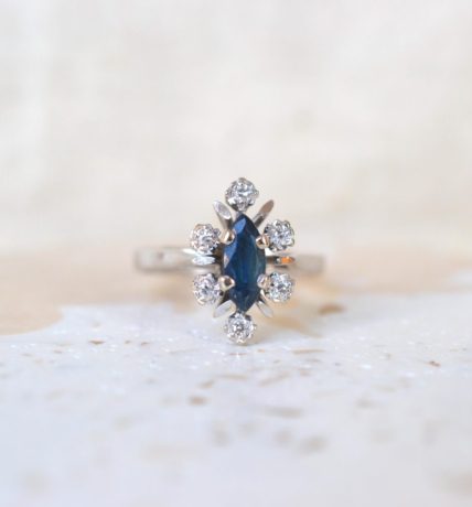 bague marguerite saphir et moissanites