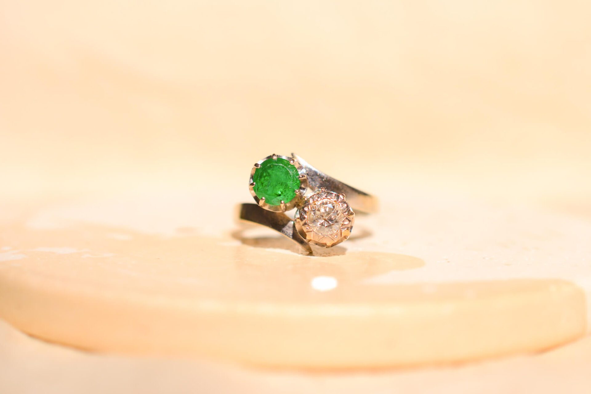 Bague toi et moi émeraude perle ancienne - Bijoux anciens or
