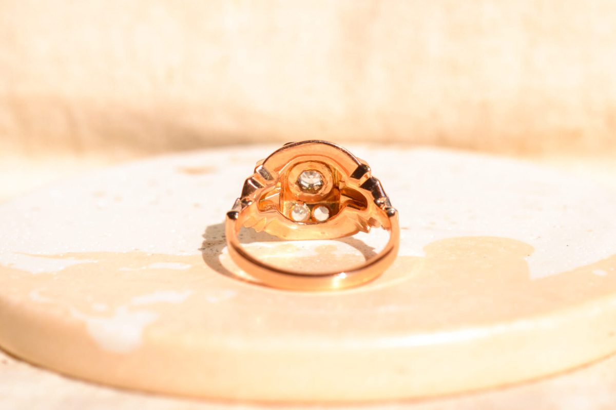 Bague Vintage en Or jaune 18 carats sertie d'Oxydes