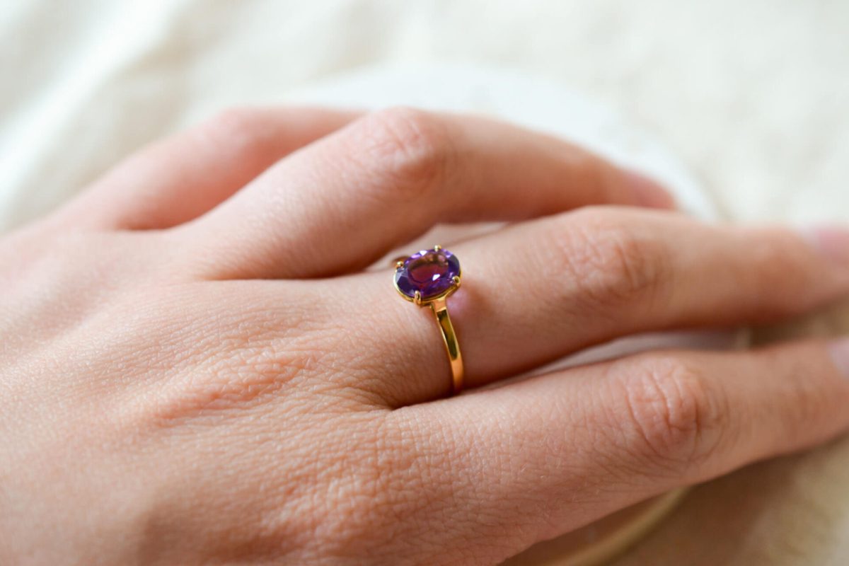 Bague de fiançailles Vintage en Or jaune 18 carats ornée d'une Améthyste