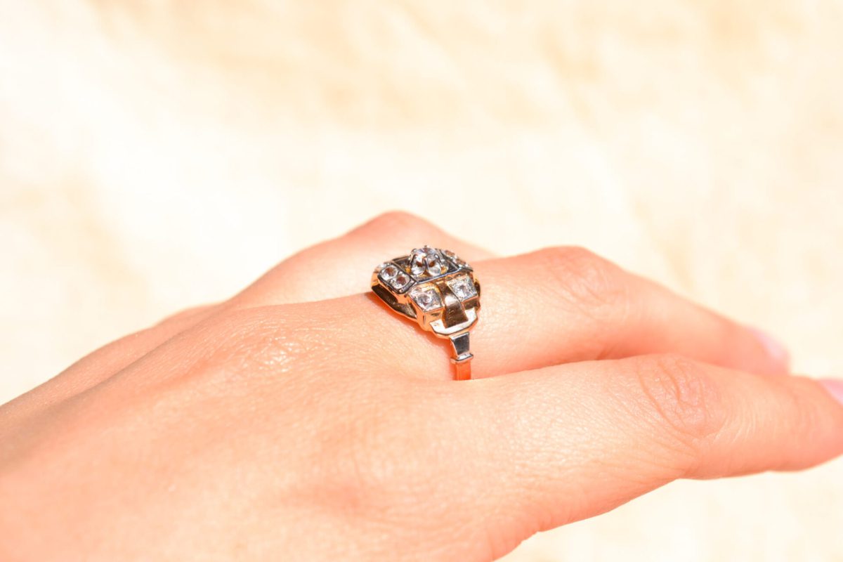 Bague de fiançailles Vintage en Or jaune 18 carats sertie d'Oxydes