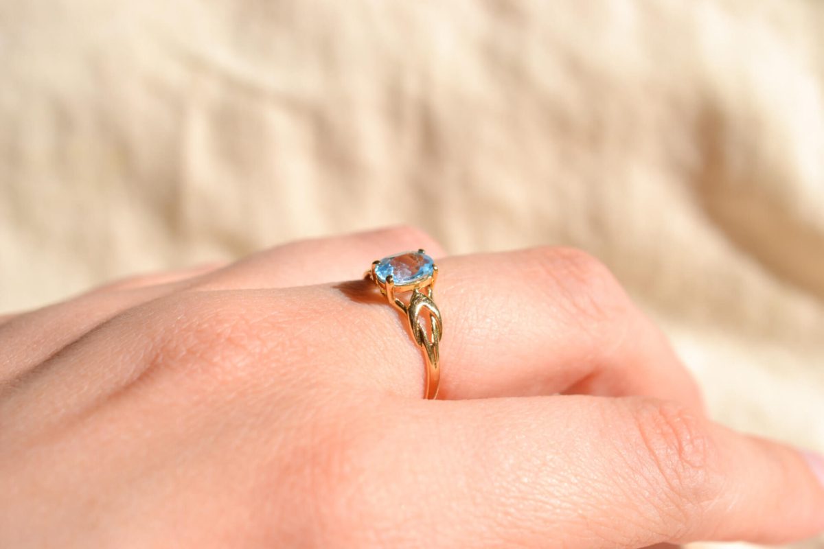 Bague de fiançailles Vintage en Or jaune 18 carats sertie d'une Topaze