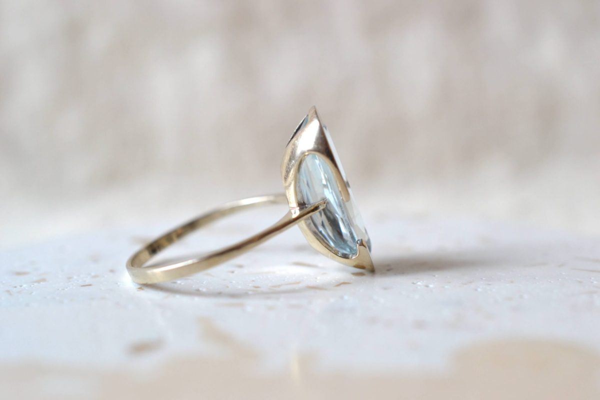 bague aigue-marine navette