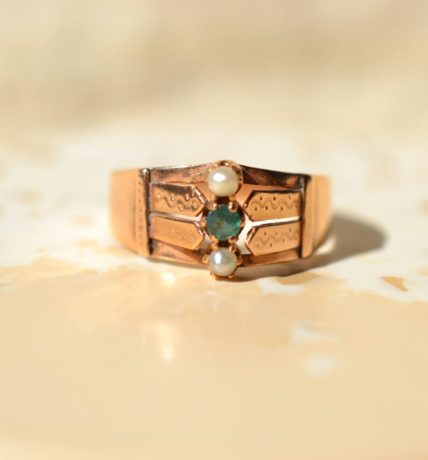 bague doublet grenat verre et perles