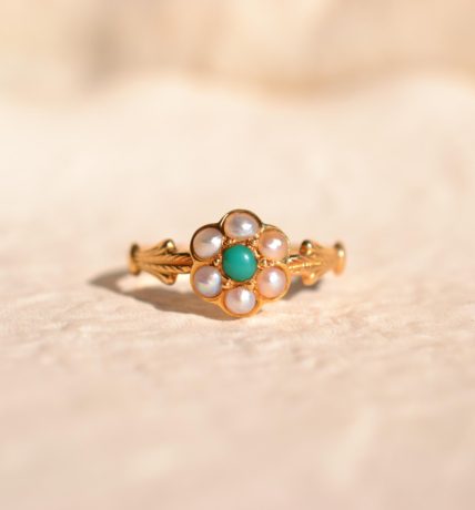 bague fleur perles et turquoises
