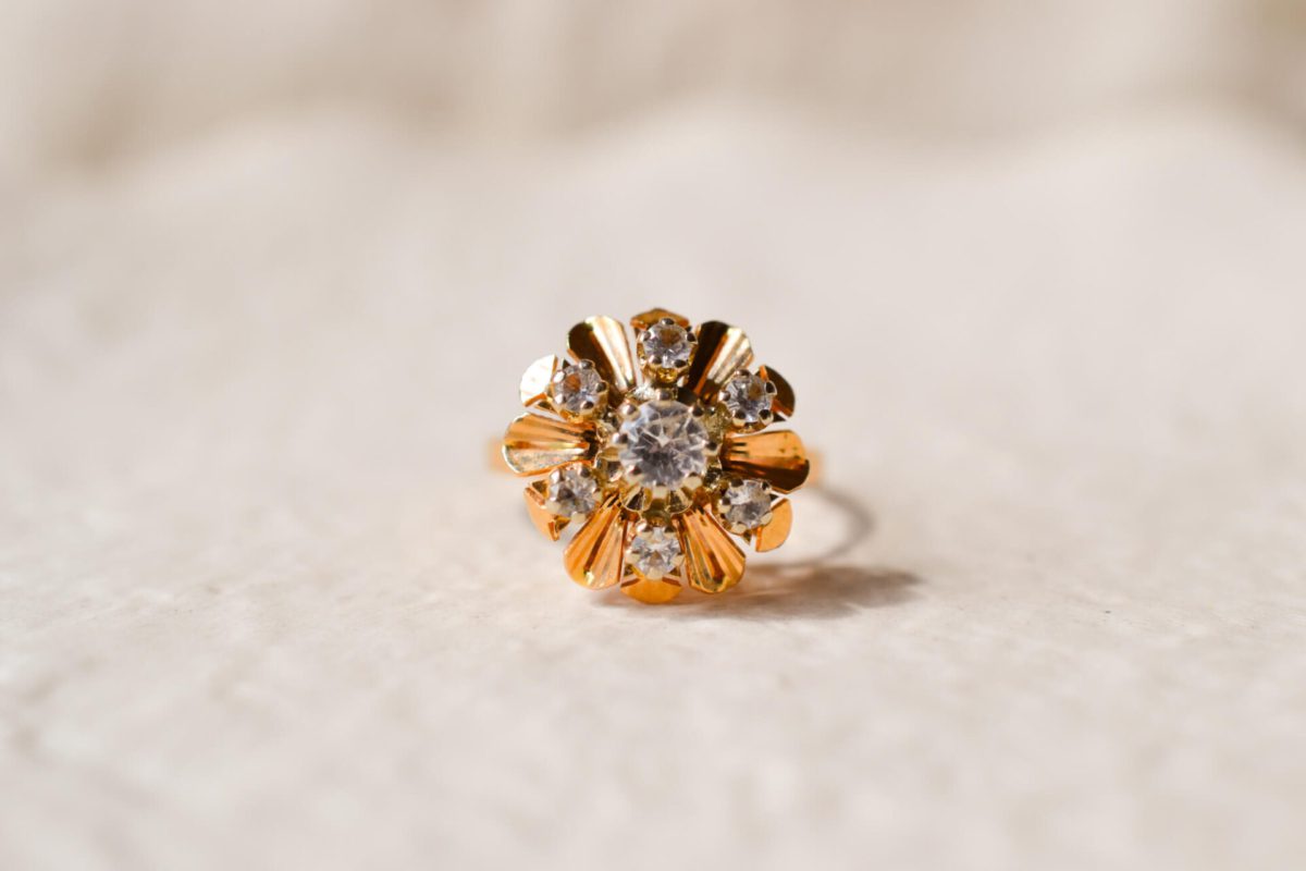 Bague Art Déco en Or jaune 18 carats sertie d'Oxydes