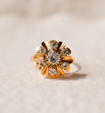 Bague Art Déco en Or jaune 18 carats sertie d'Oxydes