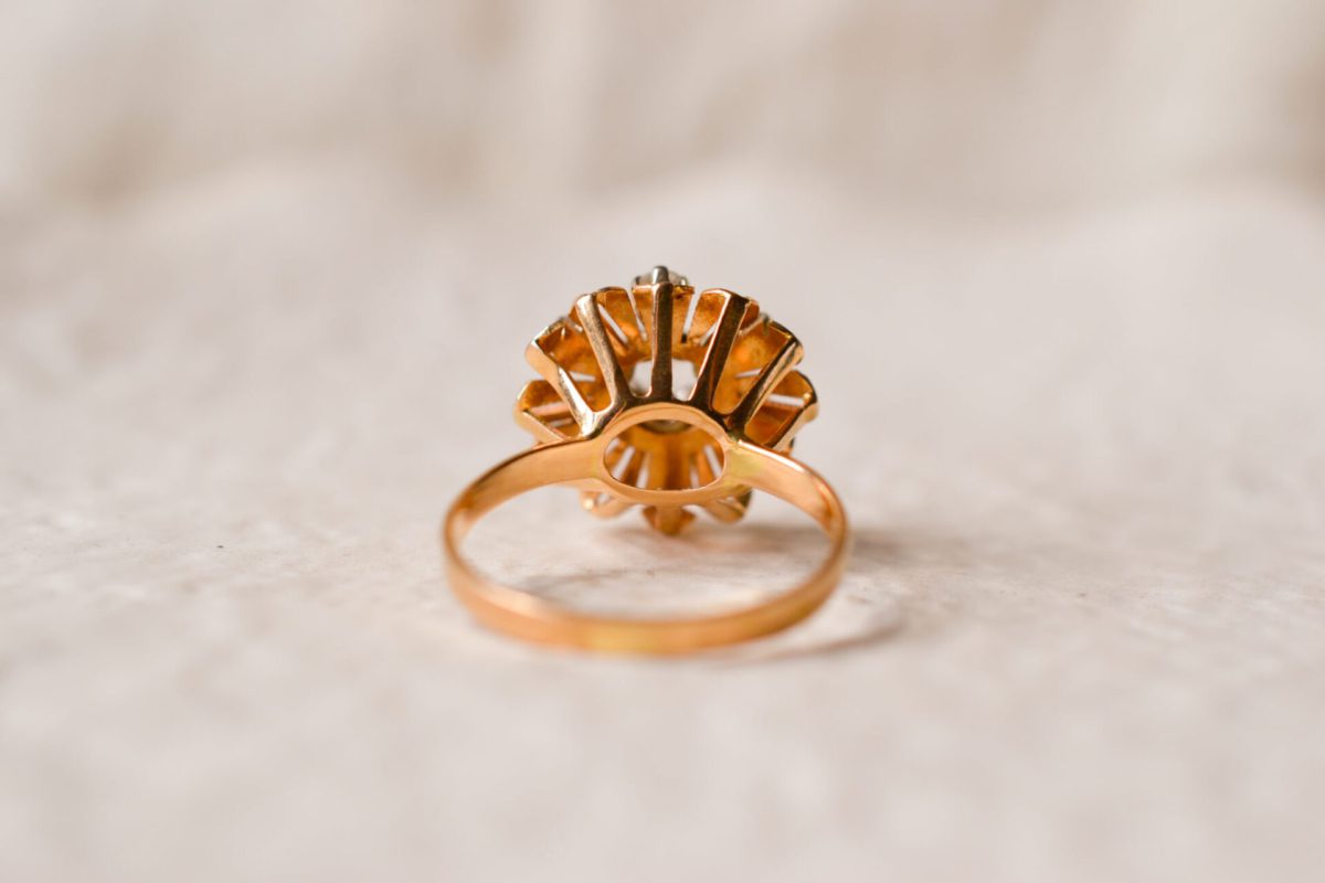 Bague Vintage en Or jaune 18 carats sertie d'Oxydes