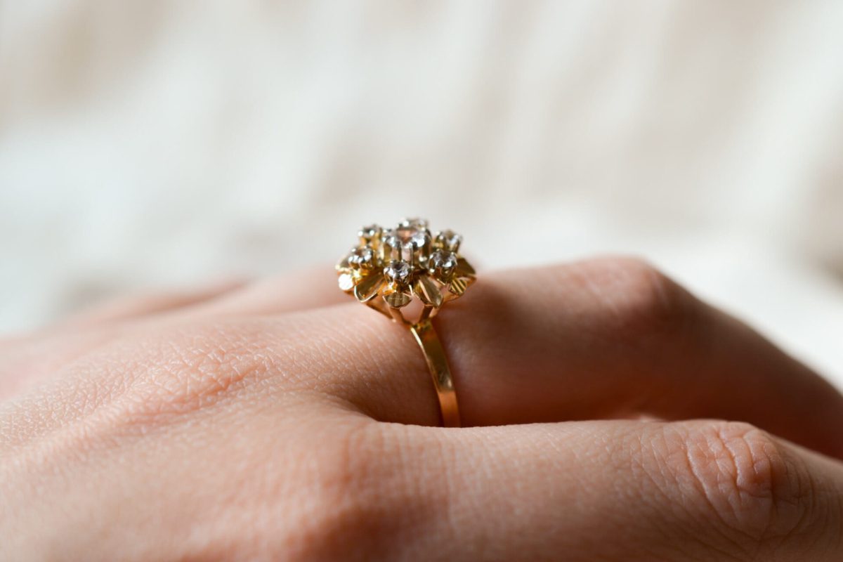 Bague de fiançailles Vintage en Or jaune 18 carats sertie d'Oxydes