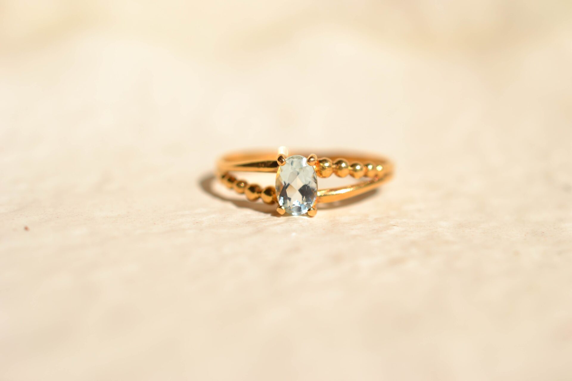 Bague Cocktail Or Jaune 14 Carats - Aigue-marine 2,61 Ct - Taille 55 - Vintage