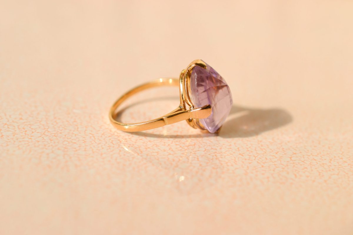 Bague Solitaire Or jaune et Améthyste