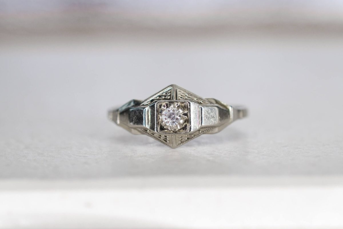 bague art deco or blanc 18 carats - bague ancienne