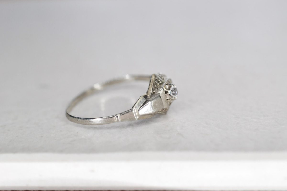 bague art deco or blanc 18 carats - bague vintage