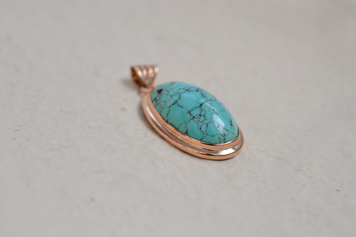 Pendentif cabochon Turquoise 9K