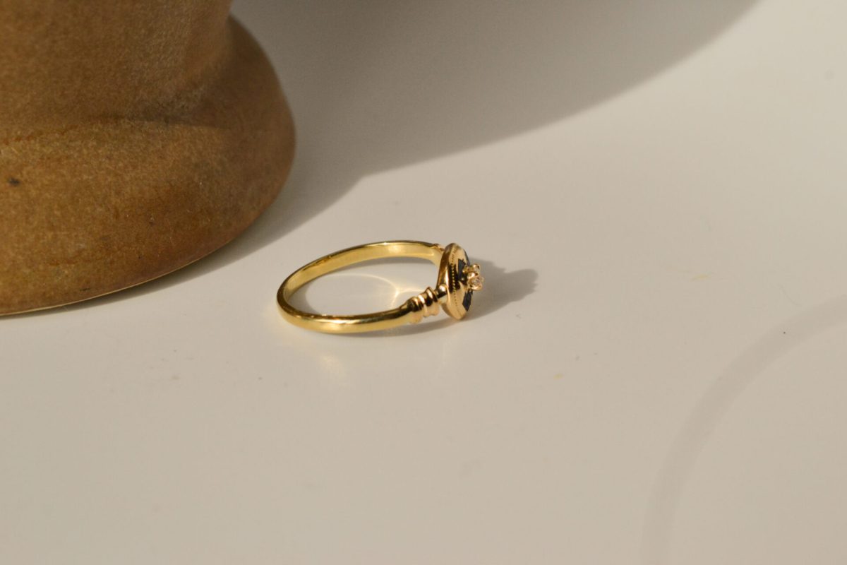 Bague diamant émail croix