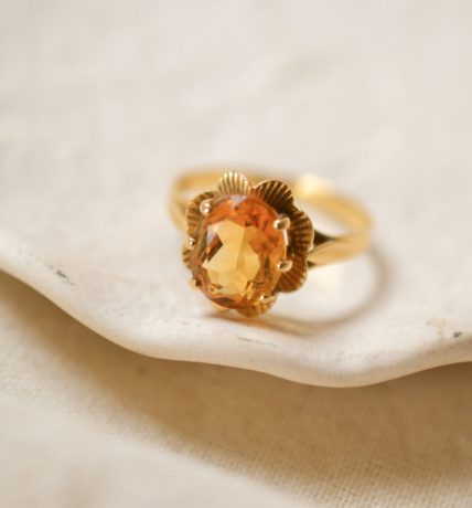 Bague Cocktail Citrine tête de Bague Fleur