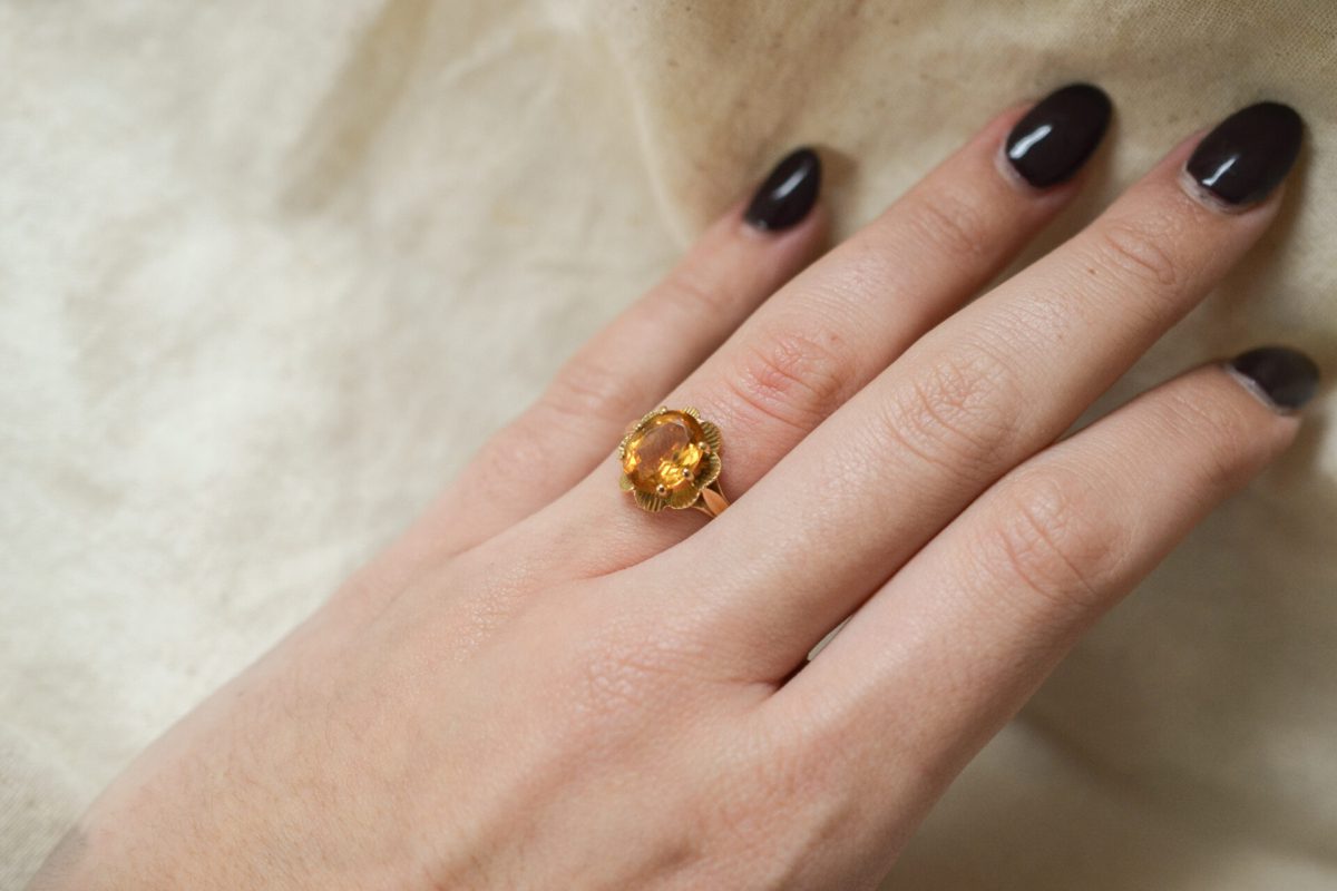 Bague Cocktail Citrine tête de Bague Fleur
