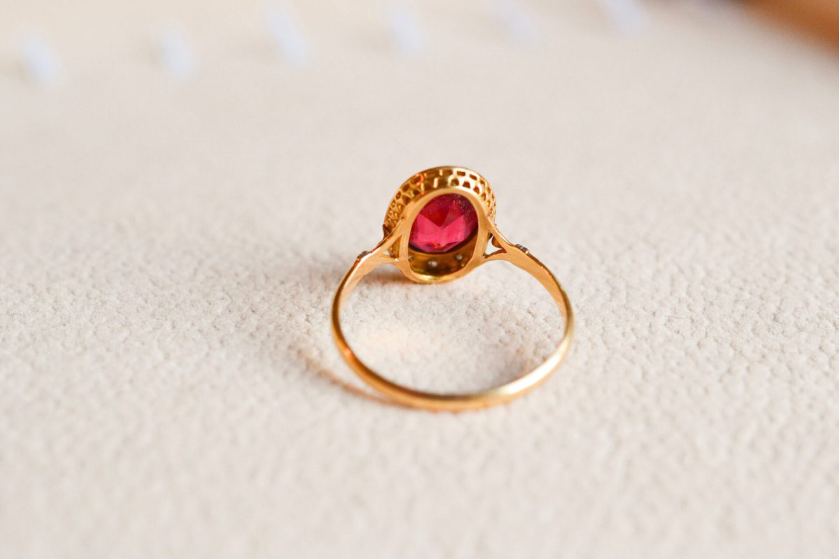 Bague Art Déco Doublet Grenat-Verre Rouge