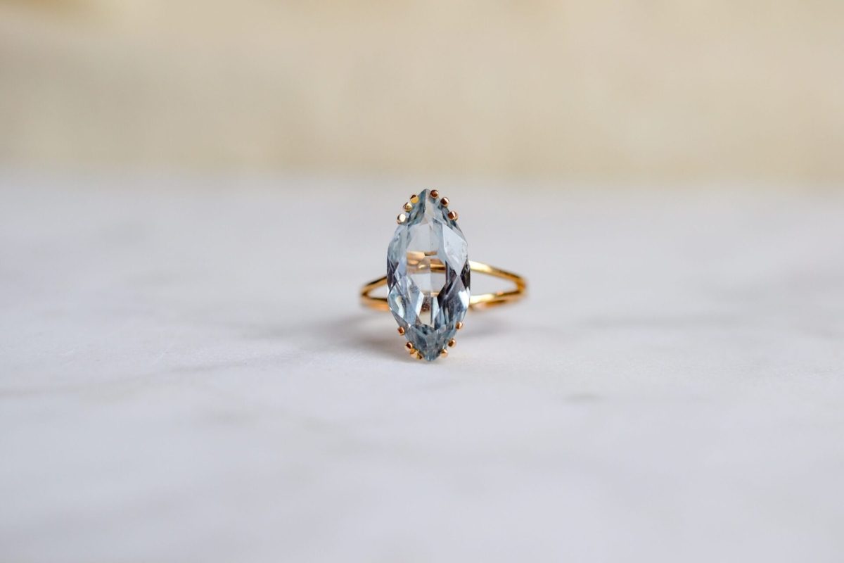 bague aigue marine retro cocktail noir carat