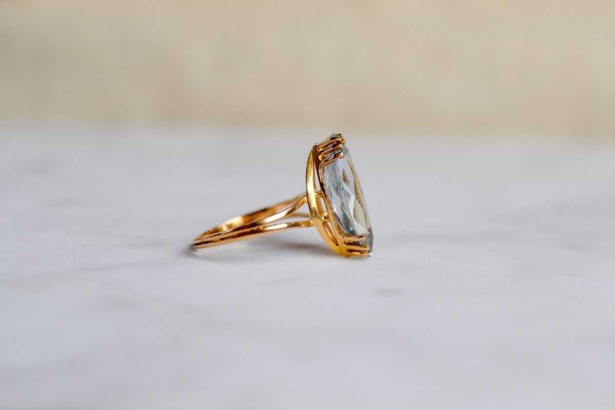 bague aigue marine retro cocktail noir carat