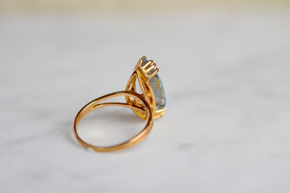 bague aigue marine retro cocktail noir carat