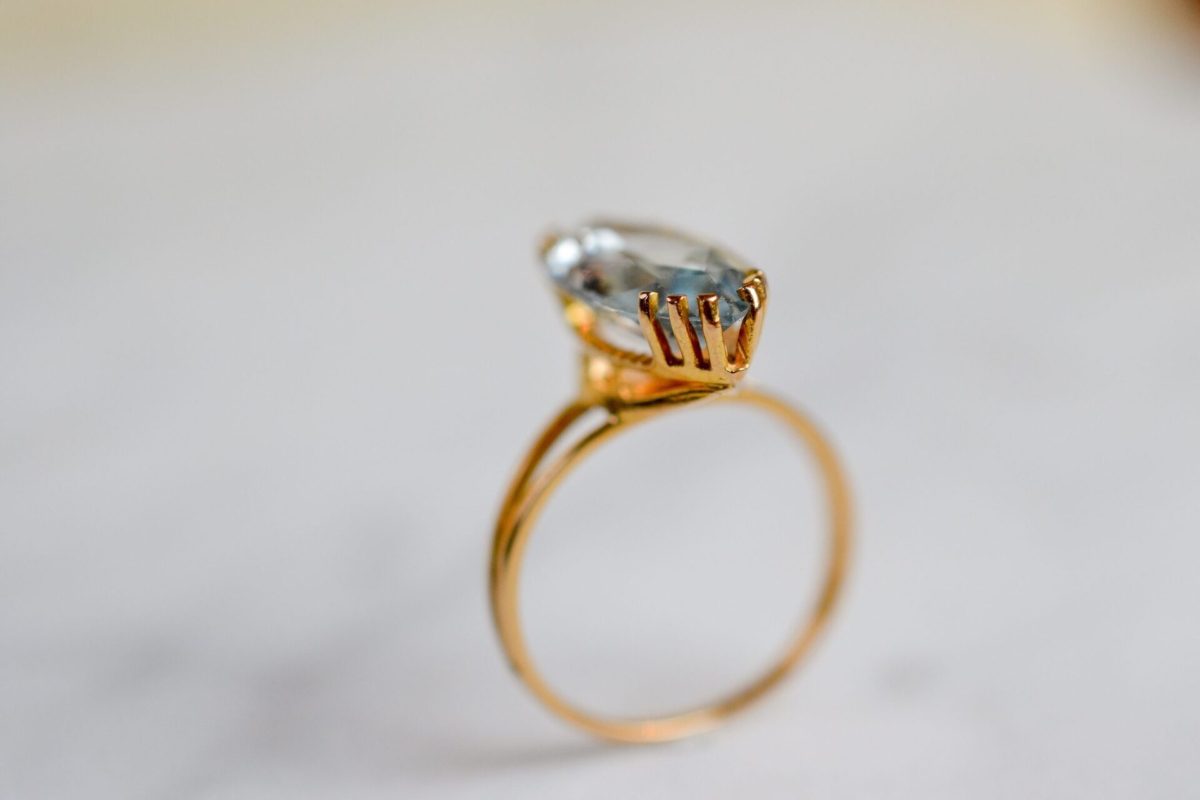 bague aigue marine retro cocktail noir carat