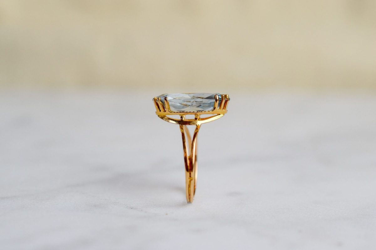 bague aigue marine retro cocktail noir carat