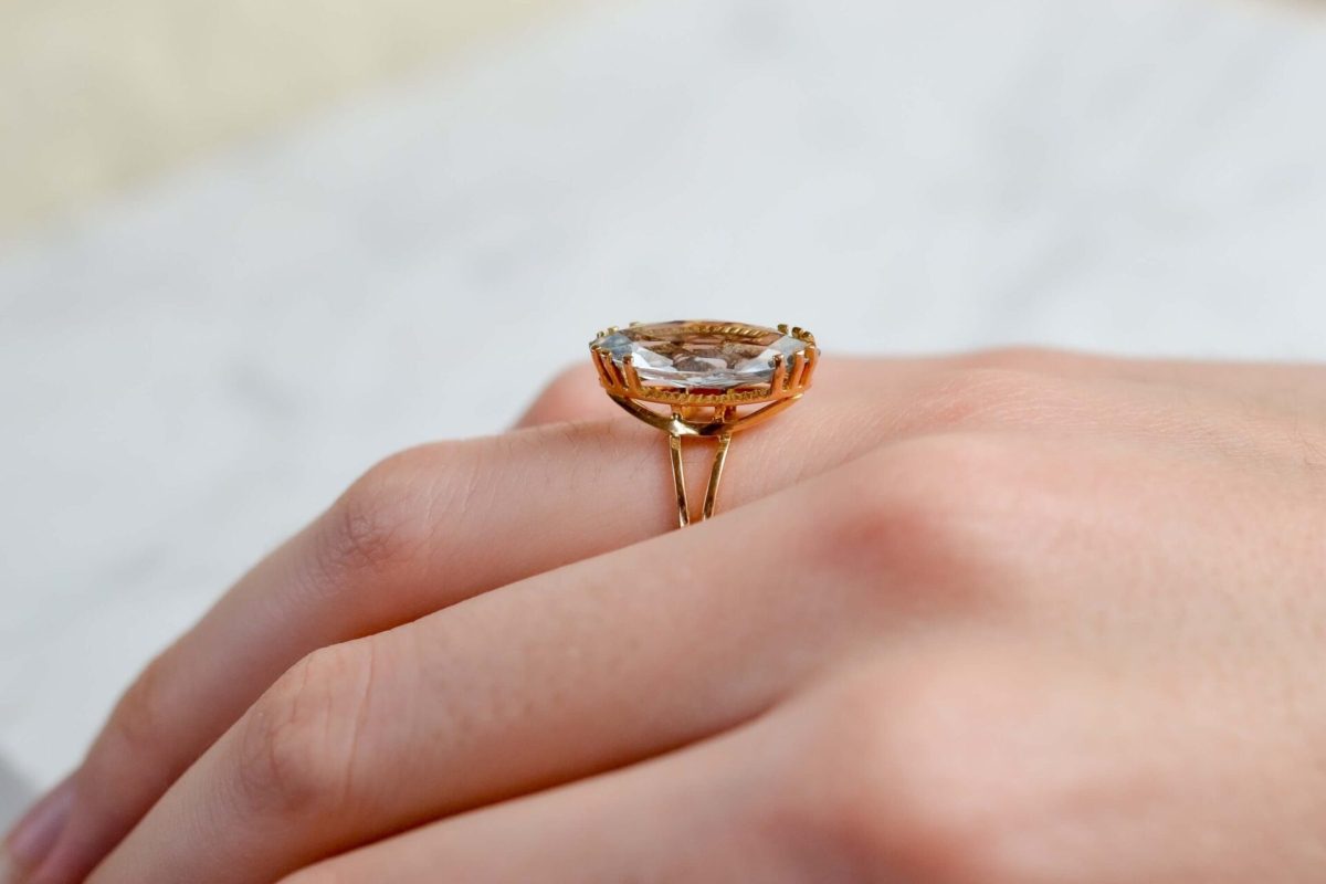 bague aigue marine retro cocktail noir carat