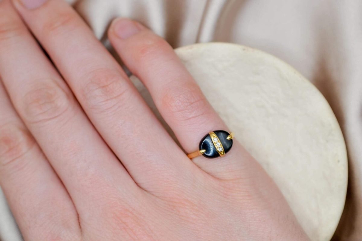 Bague Art Déco Onyx Diamants