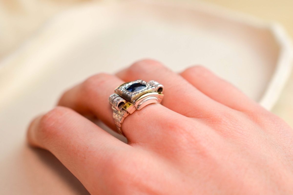 Bague Tank Saphir Diamants