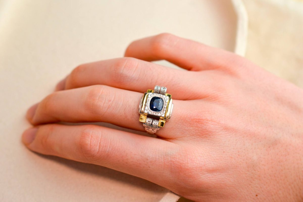 Bague Tank Saphir Diamants