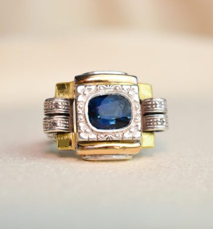 Bague Tank Saphir Diamants