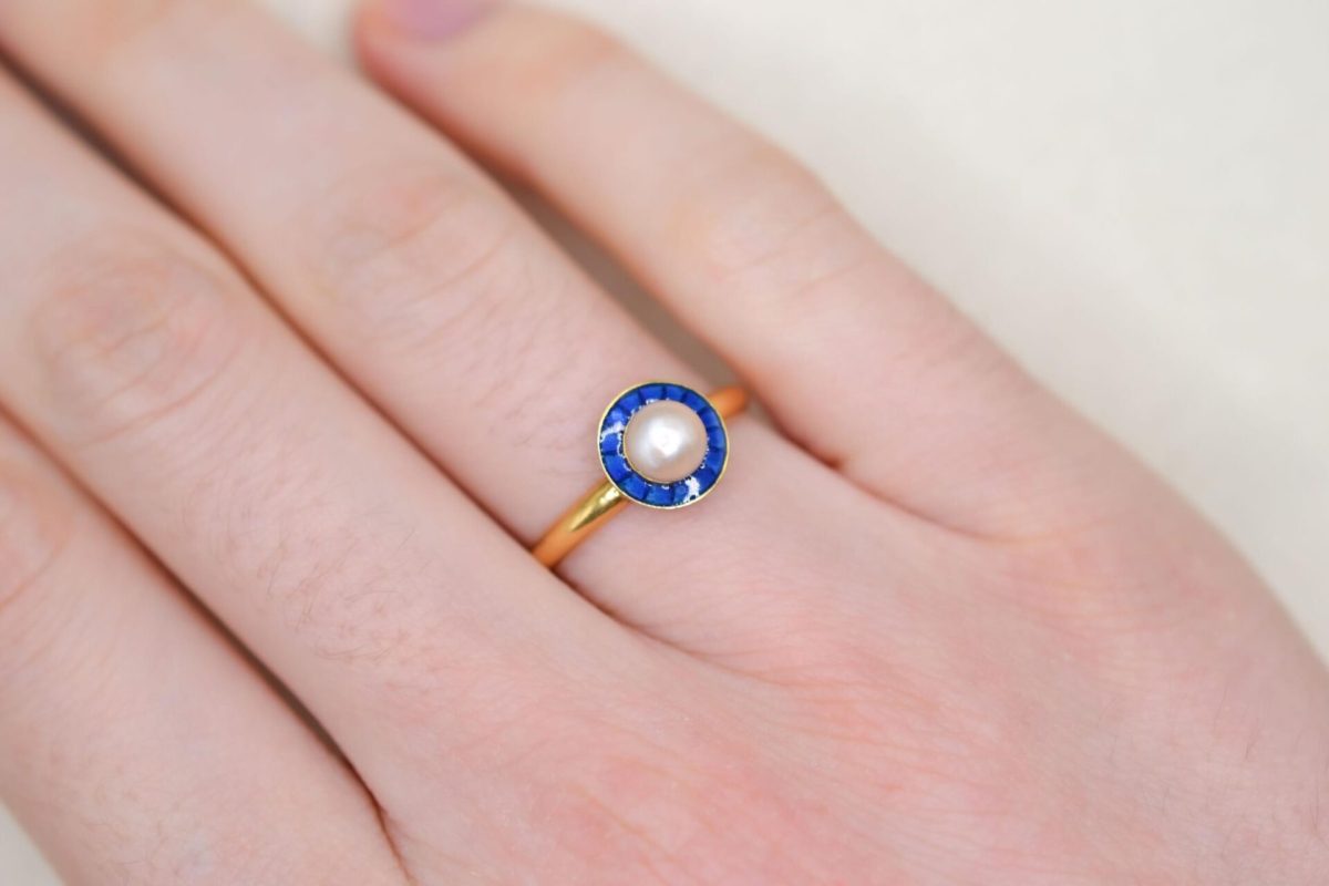 Bijou ancien bague email bleu