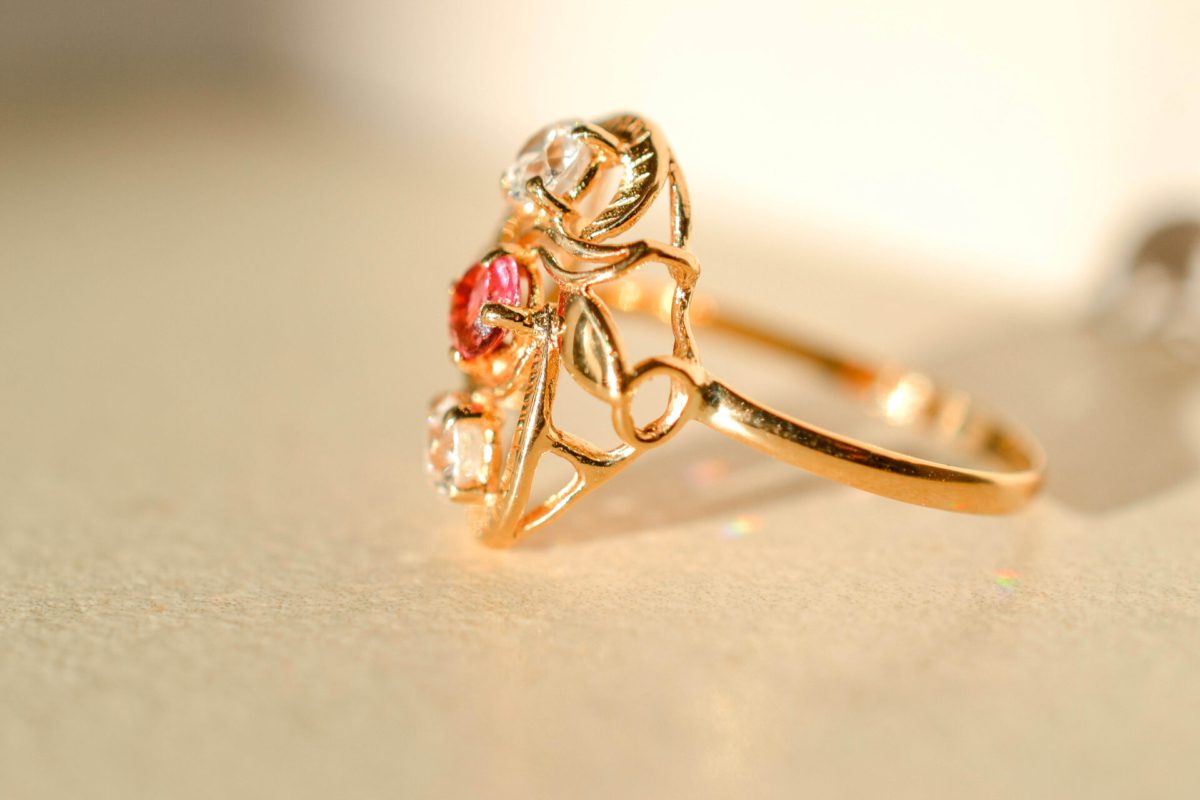 Bague Art Nouveau Verre Rose