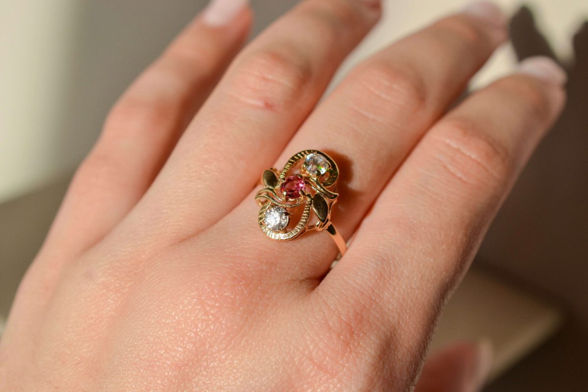 Bague Art Nouveau Verre Rose