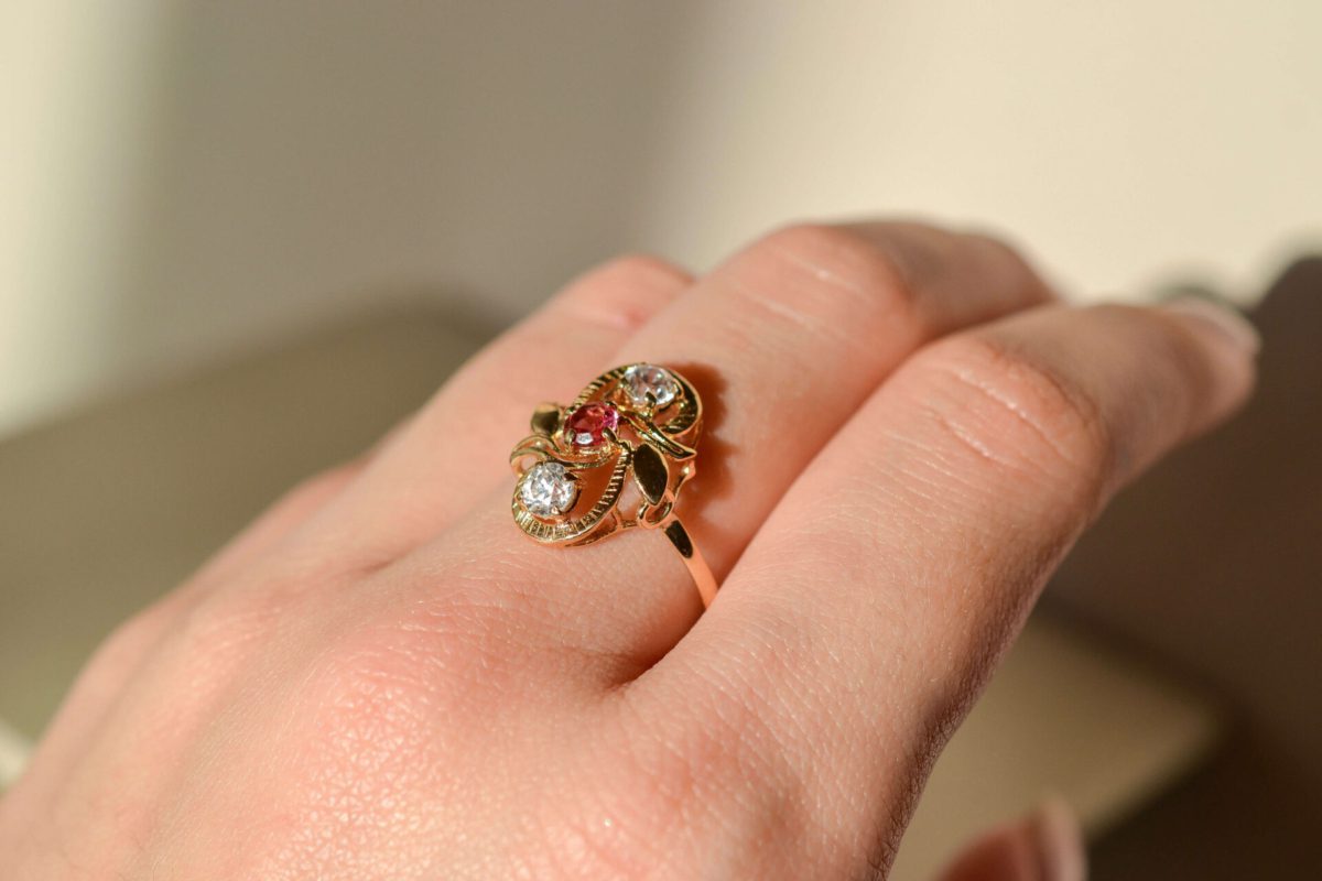 Bague Art Nouveau Verre Rose