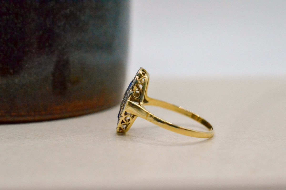 Bague Art Déco 2 Ors Diamants et Saphirs de Synthèse